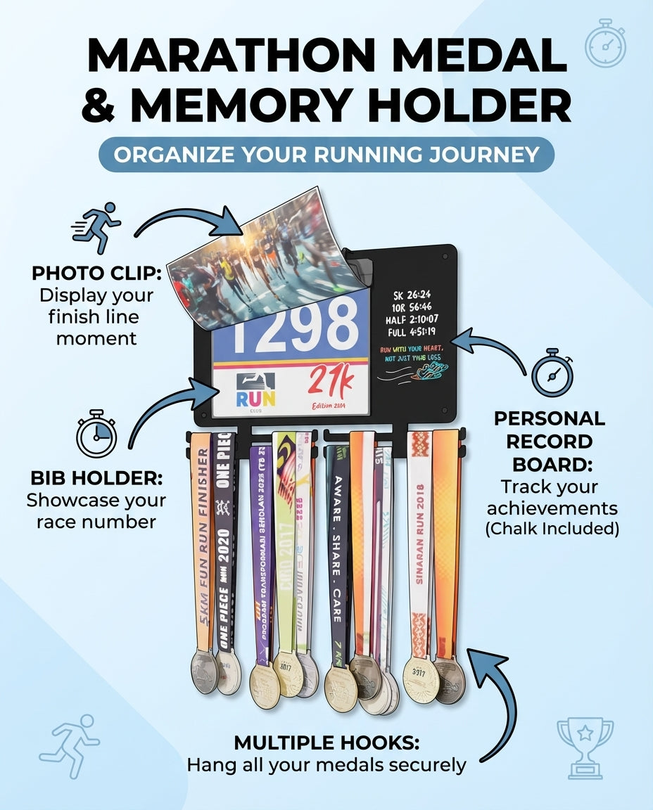 Running Medal Hanger & Bib Display Board with Chalkboard | BLAUBECK Wall Holder