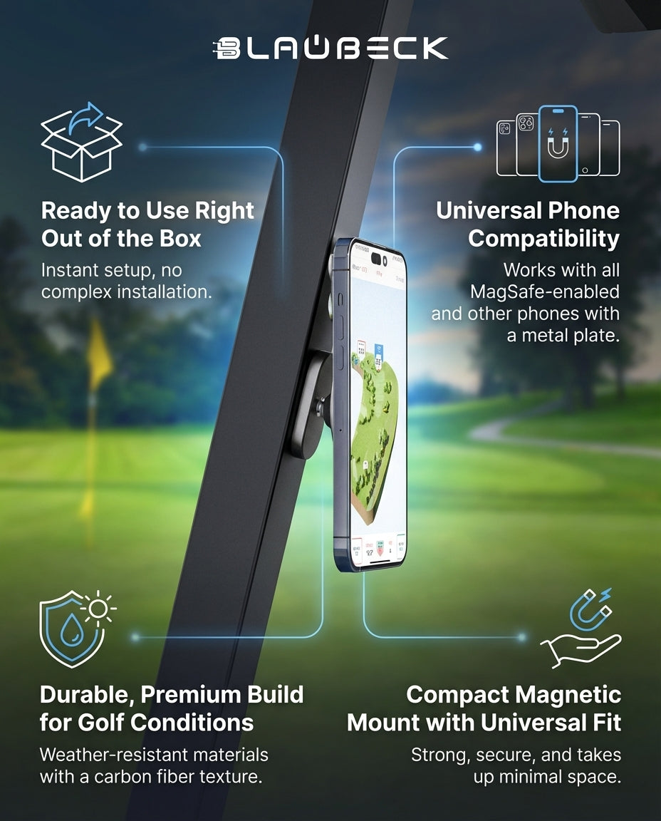 Alloy Magnetic Golf Cart Phone Holder for MagSafe & Android | BLAUBECK Golf Gifts