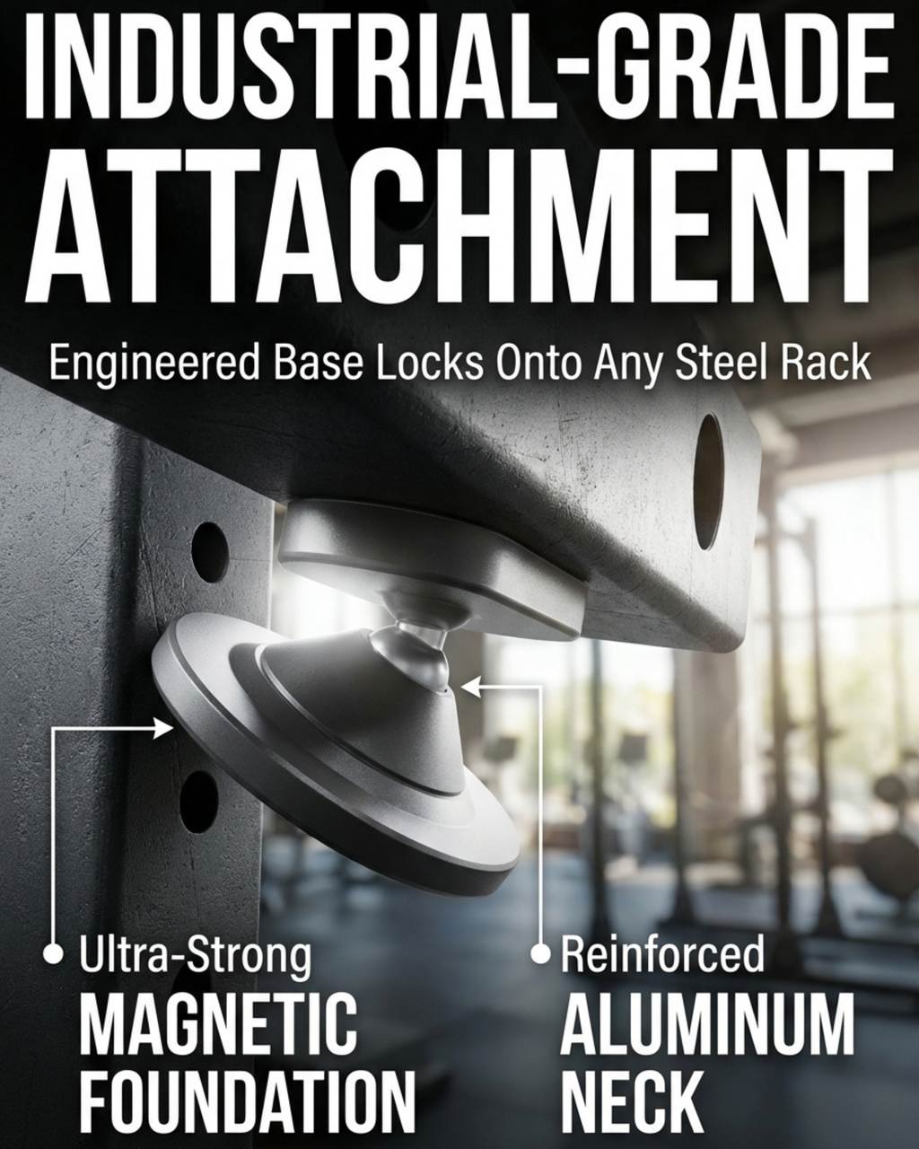 All-Metal Magnetic Gym Phone Holder for MagSafe and Android | Industrial N54 Magnets | Rock-Solid Mount for Squat Racks & Metal Gym Equipment | 360° Adjustable | Includes Metal Ring