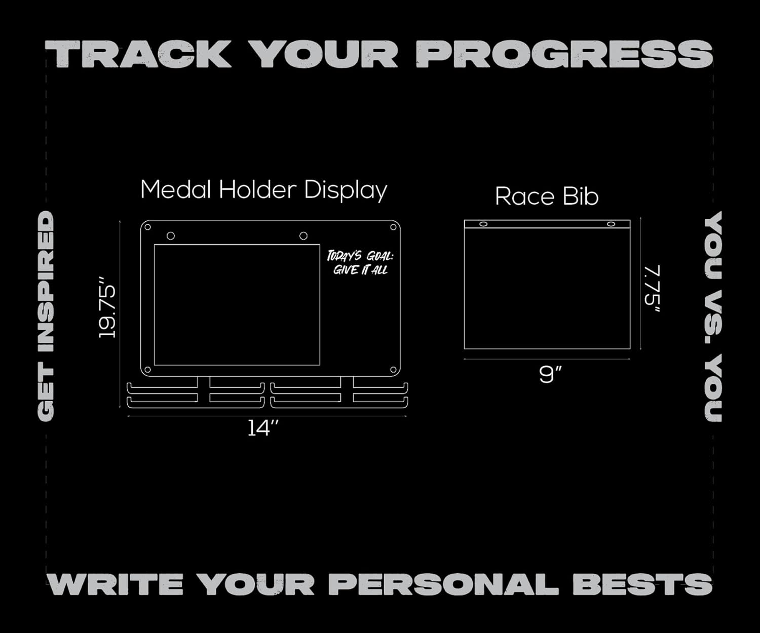 Medal Hanger Display for Runners, Marathon Medal Holder Display Wall Hanger and Race Bib Boards Holder with Chalkboard Marker - Holds up to 50 Medals, 40 Race Bibs