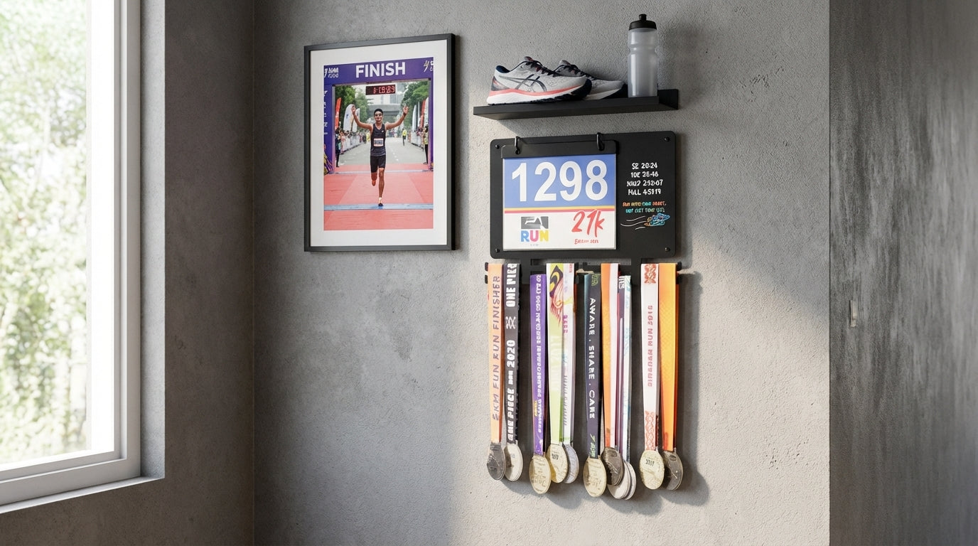Running Medal Hanger & Bib Display Board with Chalkboard | BLAUBECK Wall Holder