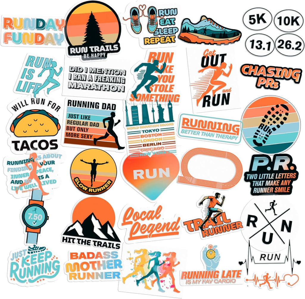 34 Pack Running Stickers for Water Bottles & Laptops – The Perfect Running Club Gift for Cross Country Runners, Marathon Enthusiasts, and Runner Girls – Fun Track and XC