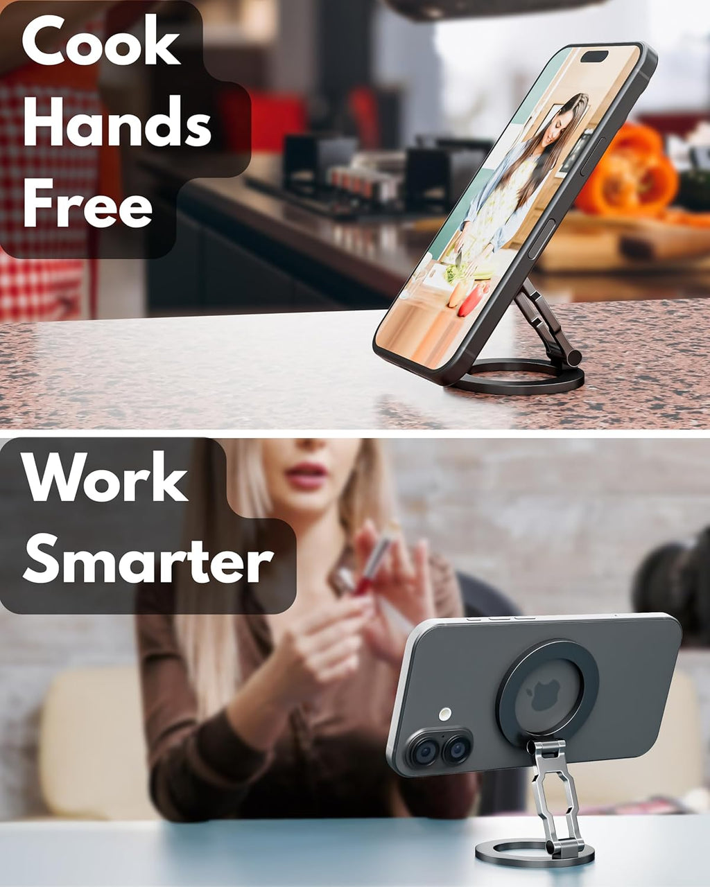 Thick Desk Stand & Dual Magnetic Phone Holder for MagSafe and Android. Magnetic Stand Scroller for iPhone. Dual Magnet Mount for Gym, Office, and Home Use - Not for Pocket