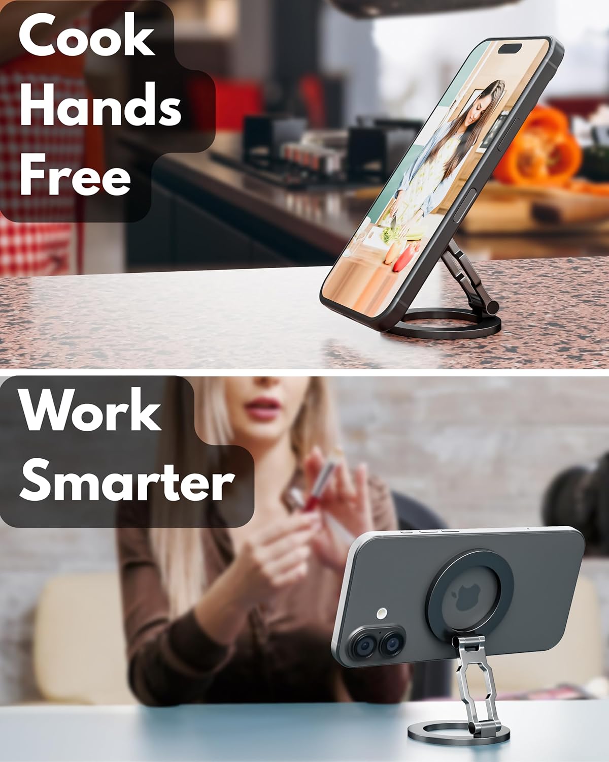 Thick Desk Stand & Dual Magnetic Phone Holder for MagSafe and Android. Magnetic Stand Scroller for iPhone. Dual Magnet Mount for Gym, Office, and Home Use - Not for Pocket