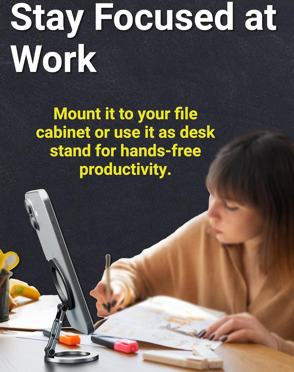 Thick Desk Stand & Dual Magnetic Phone Holder for MagSafe and Android. Magnetic Stand Scroller for iPhone. Dual Magnet Mount for Gym, Office, and Home Use - Not for Pocket