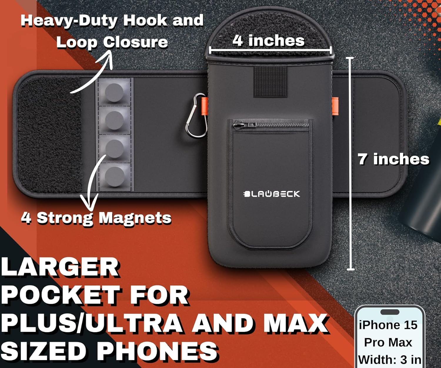 Magnetic Water Bottle Sleeve Bag and Large Pocket Phone Holder for Gym - Black Pouch with 4 Magnets - Attach it to Any Gym Equipment & Golf Carts - Magnetic Bag Mount for Phones - Gym Essentials