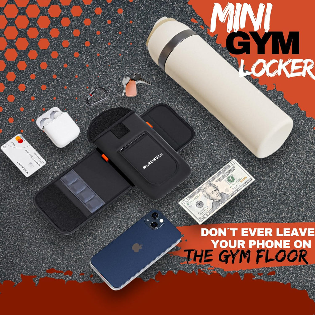 Magnetic Water Bottle Sleeve Bag and Large Pocket Phone Holder for Gym - Black Pouch with 4 Magnets - Attach it to Any Gym Equipment & Golf Carts - Magnetic Bag Mount for Phones - Gym Essentials