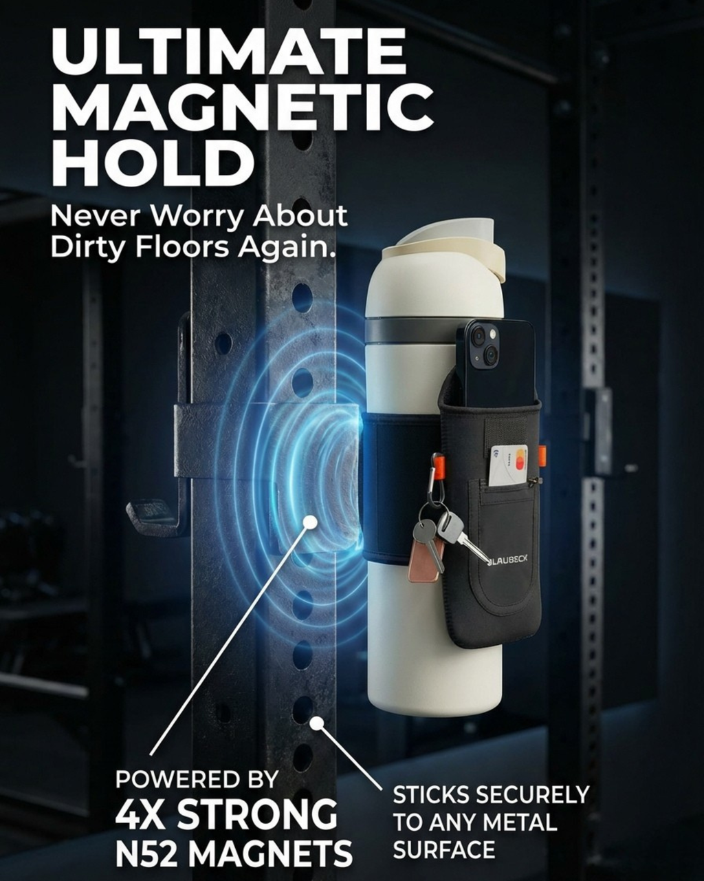 Magnetic Water Bottle Sleeve & Large Phone Holder for Gym | BLAUBECK Magnetic Bag