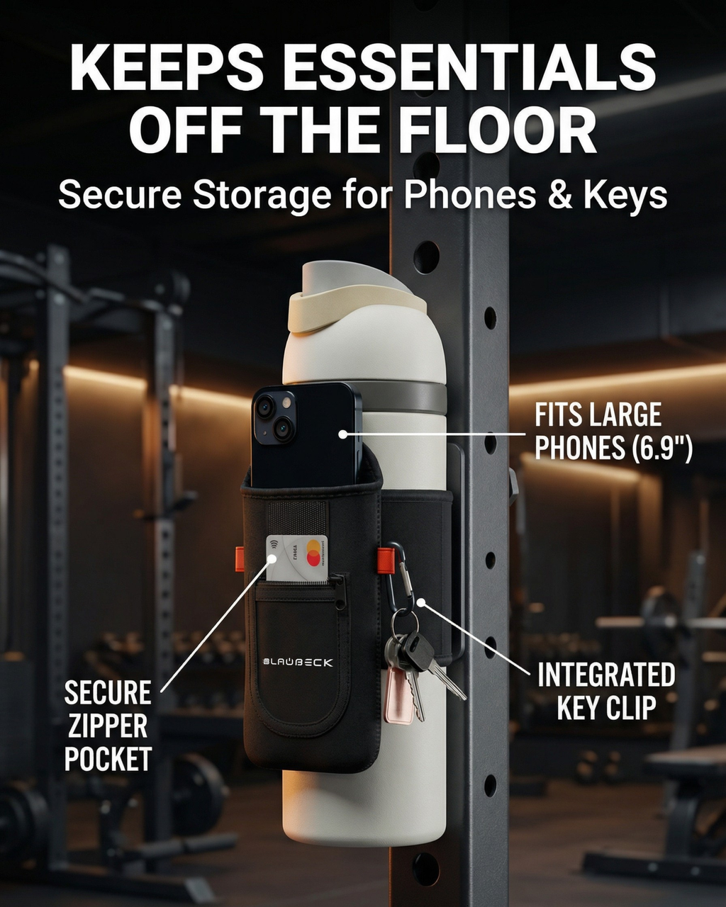 Magnetic Water Bottle Sleeve & Large Phone Holder for Gym | BLAUBECK Magnetic Bag