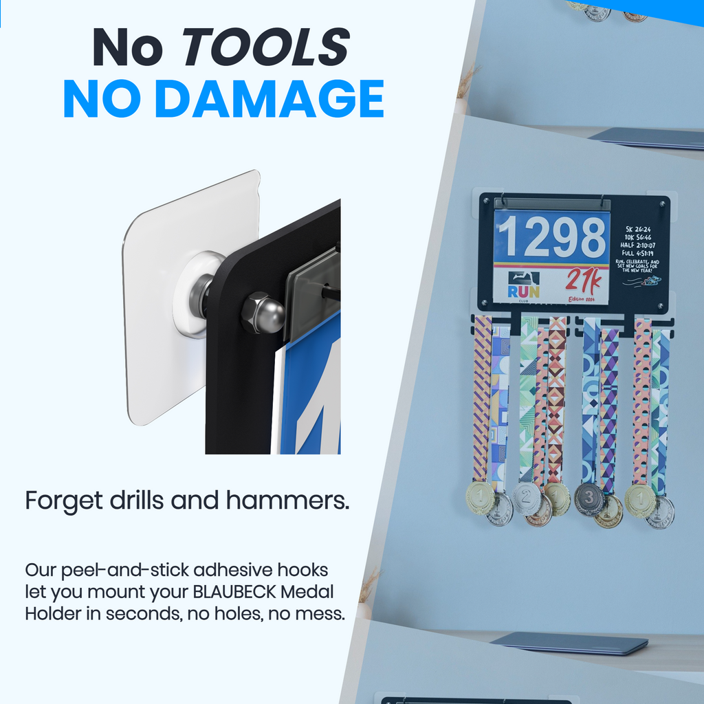 BLAUBECK 4-Pack No-Drill Adhesive Wall Stickers for Medal Hanger